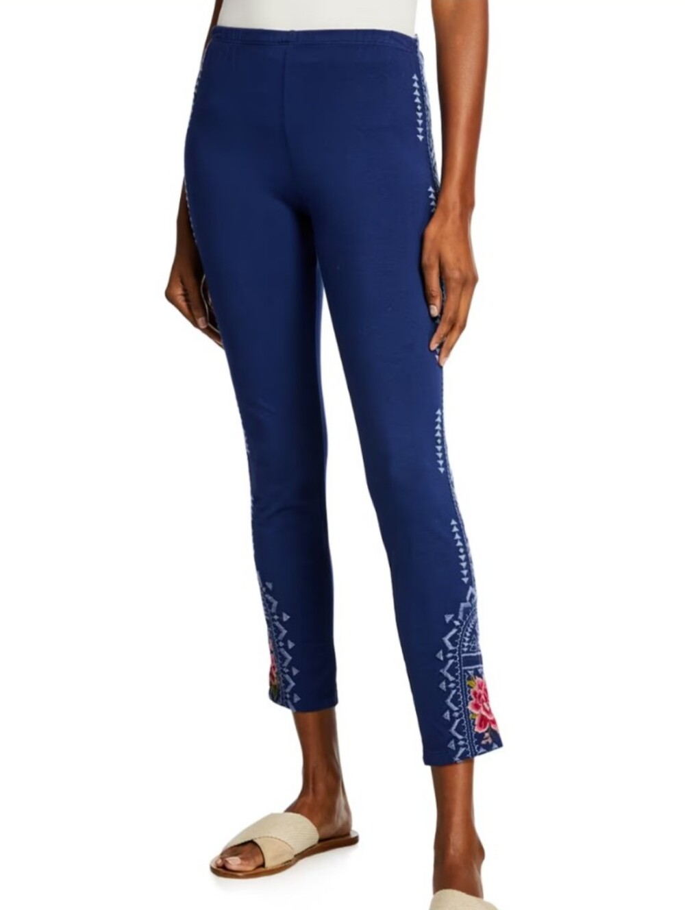 Johnny Was Davis Leggings with Floral Embroidery Side Panels Size Large